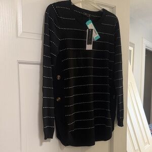 Lety & Me Maternity Black Sweater with White Dotted Stripes and Side Buttons